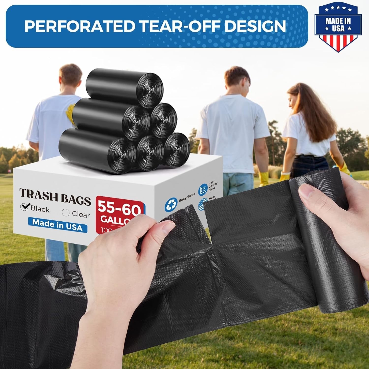 55-60 Gallon Black Trash Bags Extra Large Garbage Rubbish Bags 150bags 38 x 58″