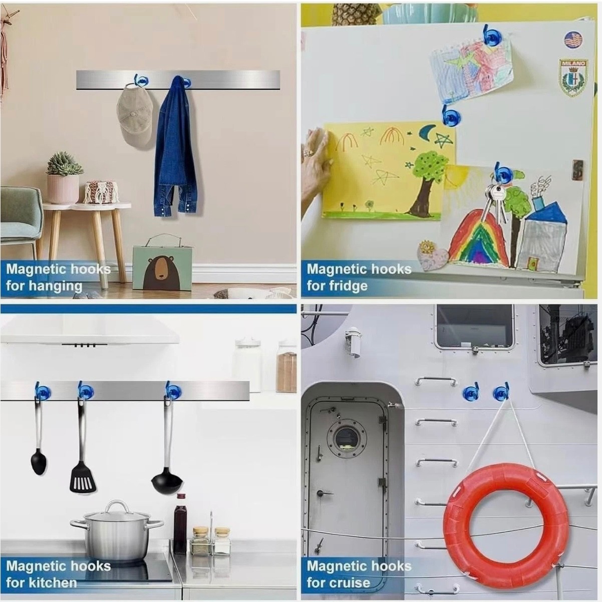 6 Pack 85LB Magnetic Hooks, Strong Cabin Ship Essentials Hook Heavy Duty Refrige