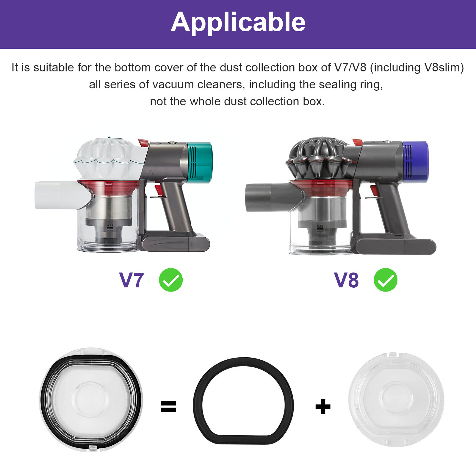 Dust Bin Lid Cap Replacement Parts For Dyson V7/V8 Vacuum Cleaner W/Seling Ring