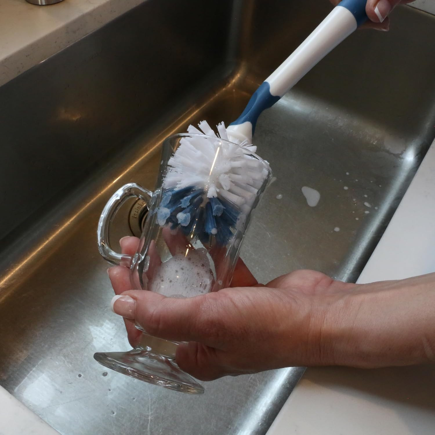 12.7” Flexible Glass and Bottle Scrub Brush, Extra-Long, Non-Scratch Cleaning Sc