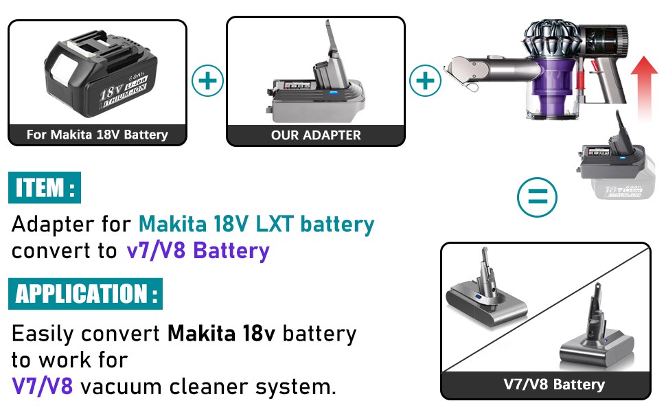 Adapter Vacuum Cleaner Convert for Makita 18V Battery to for Dyson DYS V7 / V8