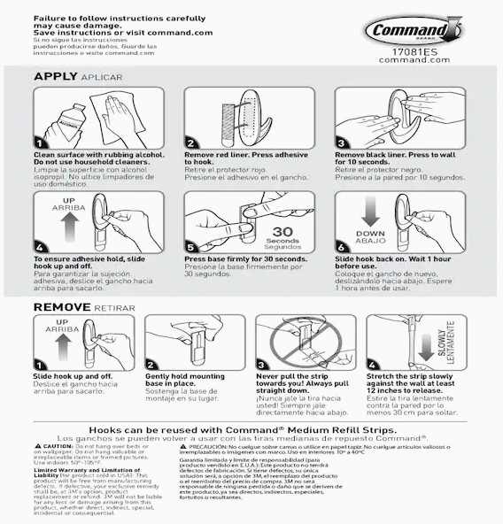3 Pks 3M Command 8 Medium Designer Hooks & 12 Adhesive Strips Per Pack Max 3 lb