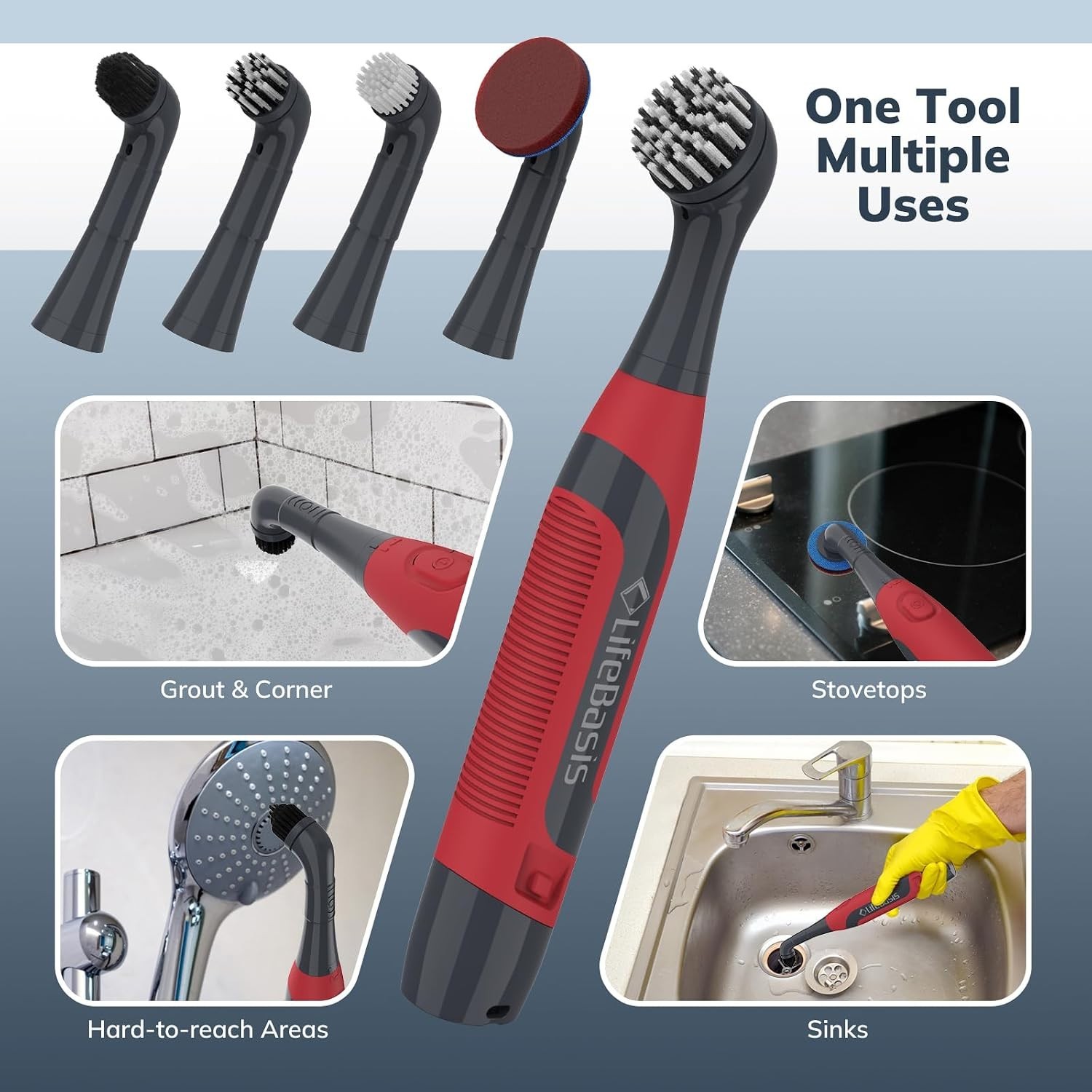 5-in-1 Ergonomic Electric Scrubber – Perfect for Bathroom and Kitchen Surfaces