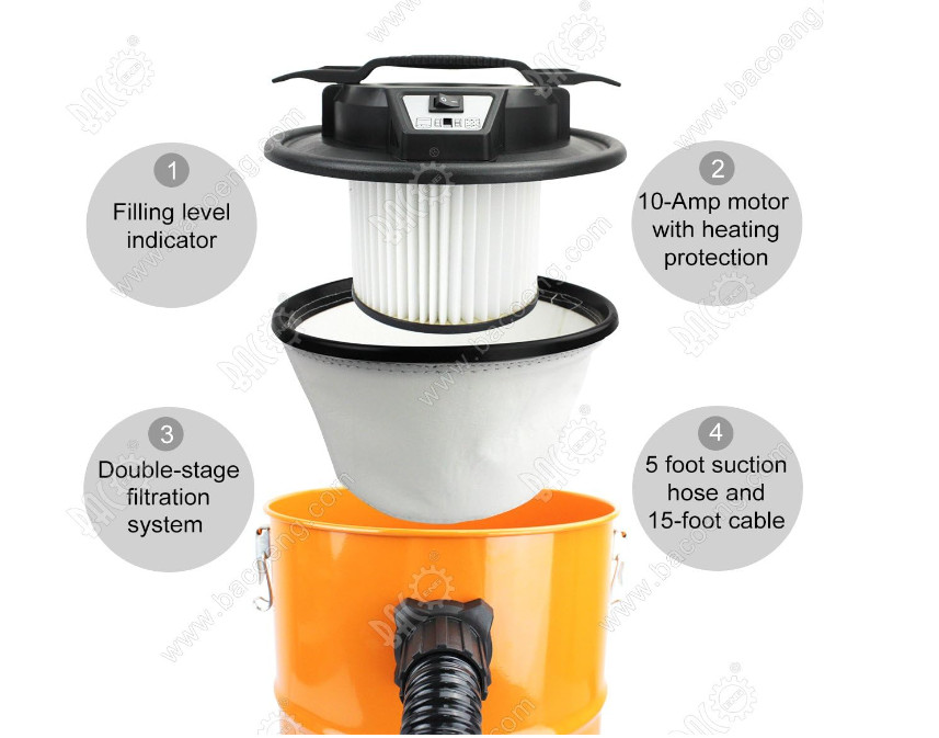 5.3-Gallon Ash Vacuum Cleaner with Double Stage Filtration System. Standard