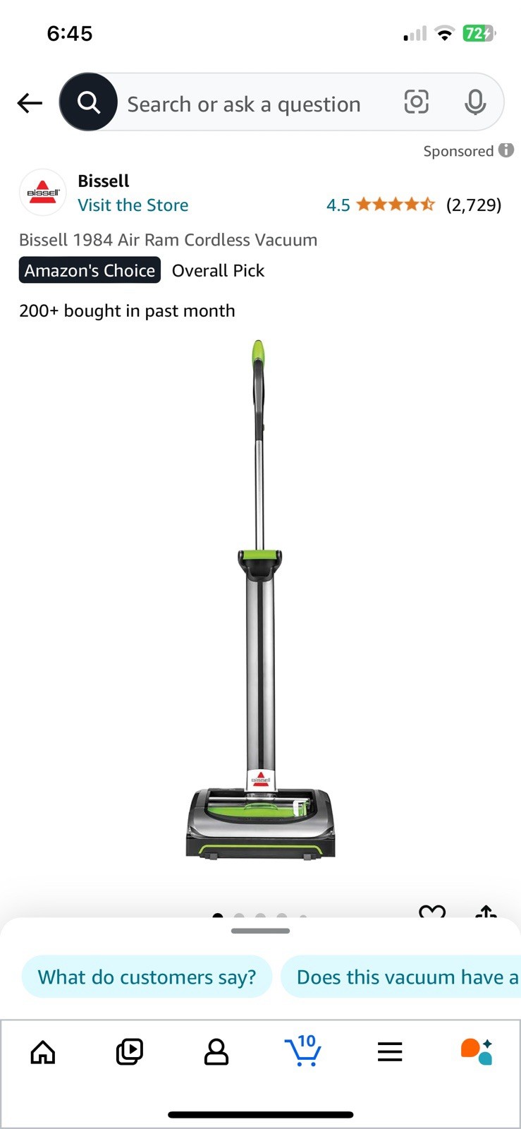 BISSELL 1984 Air Ram 22V Cordless Stick Vacuum Bagless w/Head Light Charger