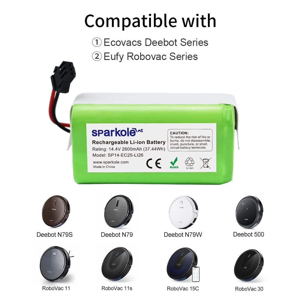 14.4V 2600mAh Replacement Battery for Ecovacs Deebot N79S, N79, DN622, DN622….
