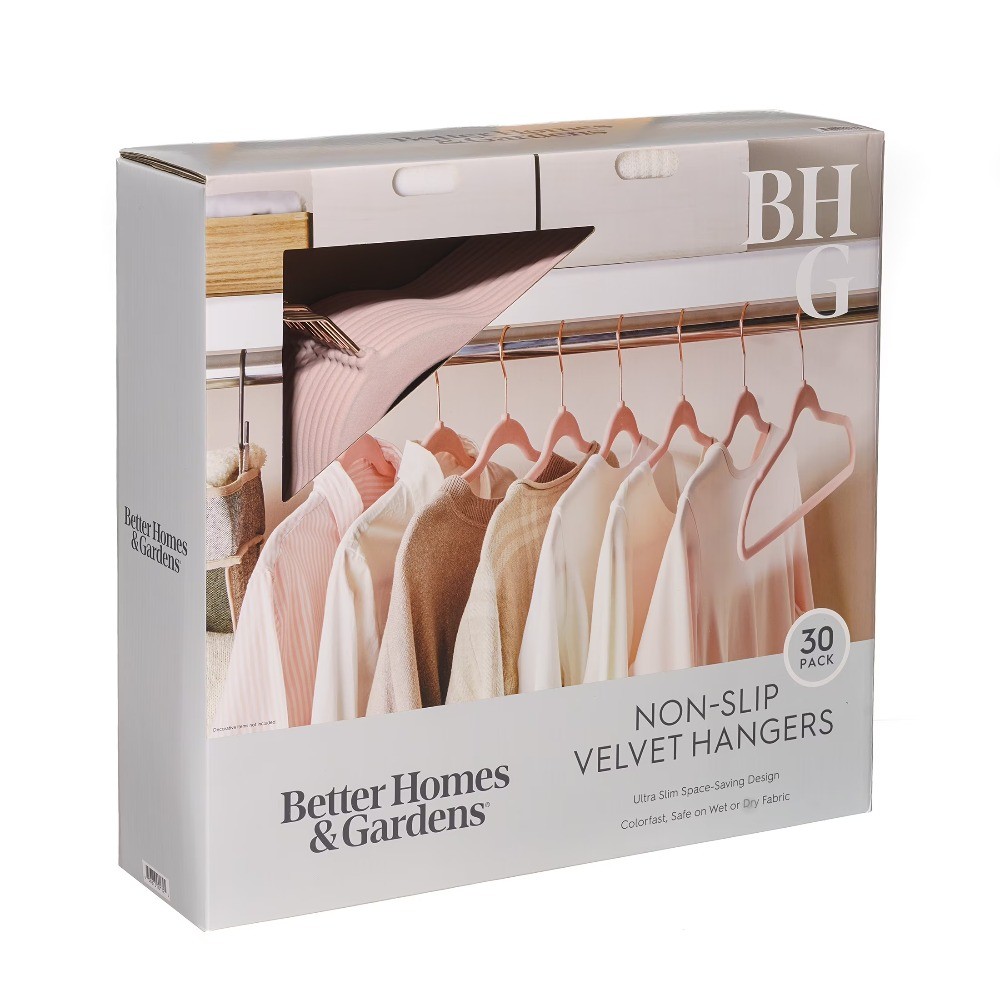 Velvet Adult Clothing Hangers, Pink, Non-Slip, Space Saving 30 Count