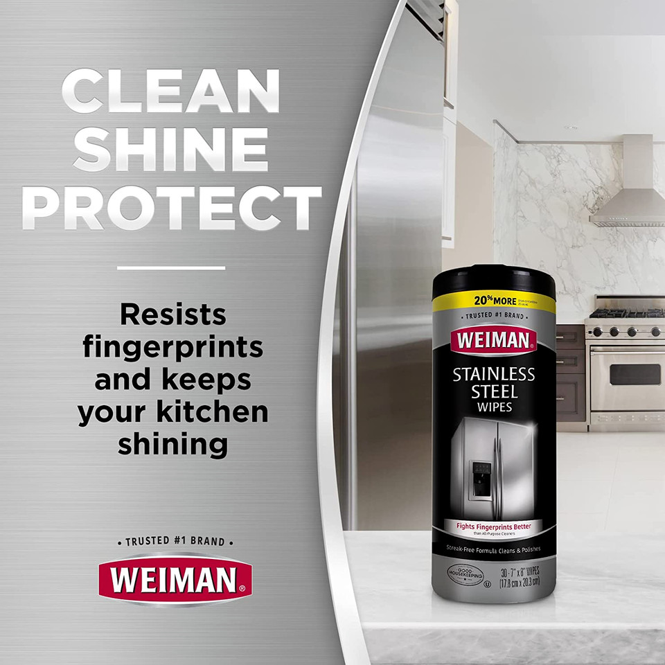 Weiman Stainless Steel Cleaner and Polish Wipes Bundle with Microfiber Cloth-Rem