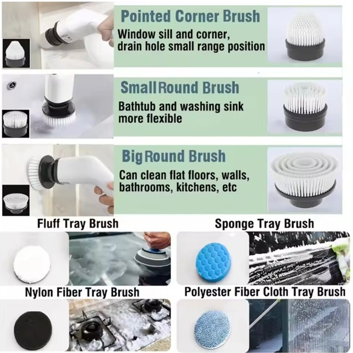 10 in1 Electric Spin Scrubber Extra Length 9 Brush Heads Retractable Handle