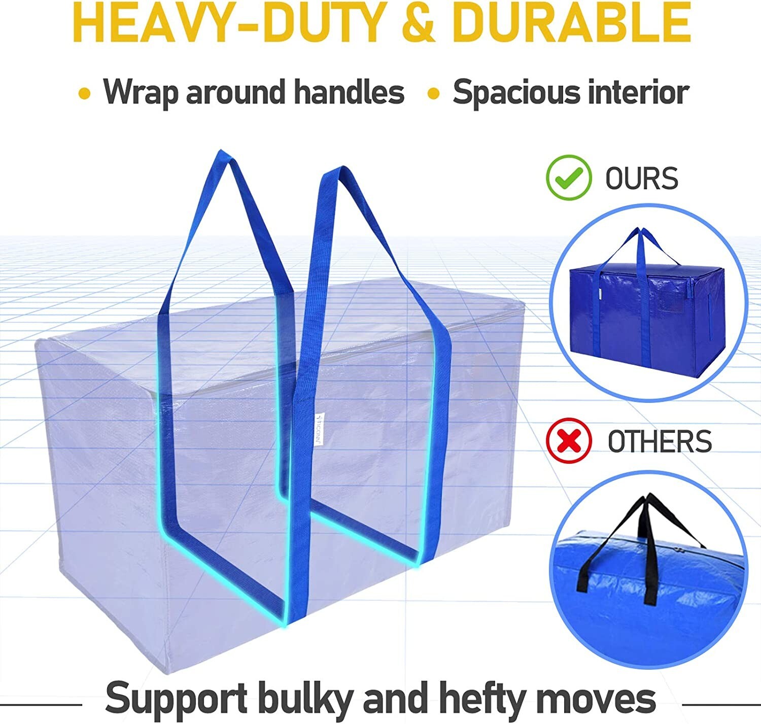 2-8 Pack Extra Heavy Duty Large Moving Bags W/ Strong Zipper Comfortable Handles