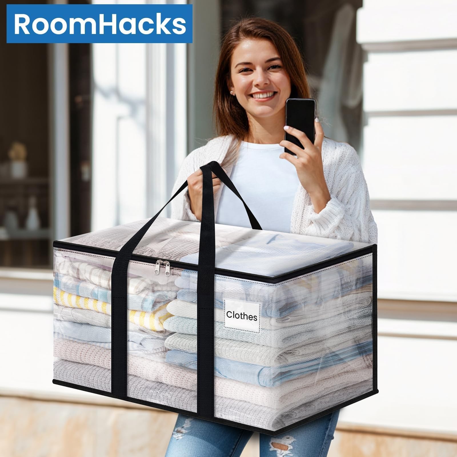 RoomHacks Moving Bags, Heavy Duty Large Storage 88L, 88L- 6Packs, Clear