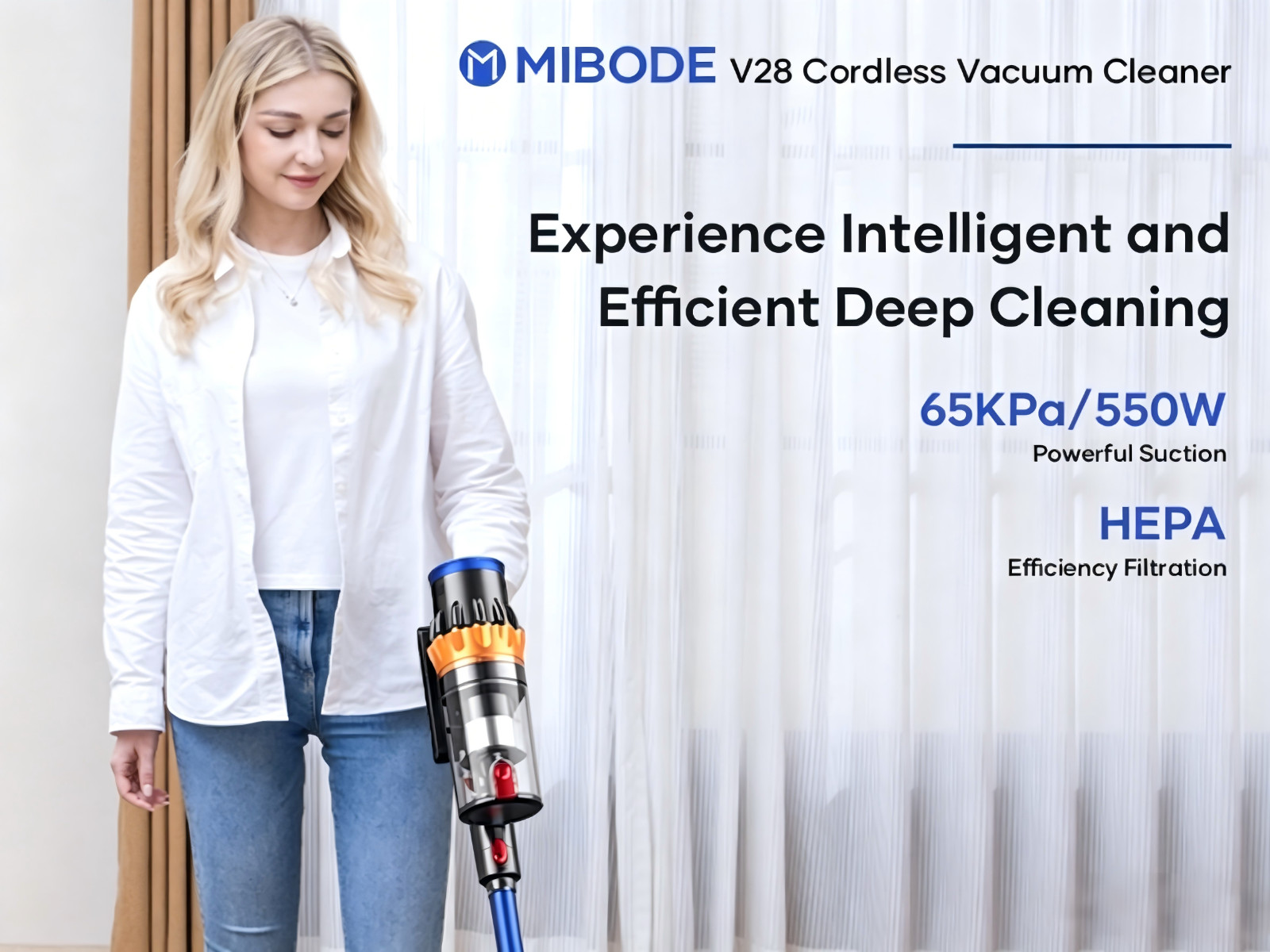 Cordless Vacuum Cleaner 65kpa Powerful Suction 65mins for Hardwood Floor Carpet