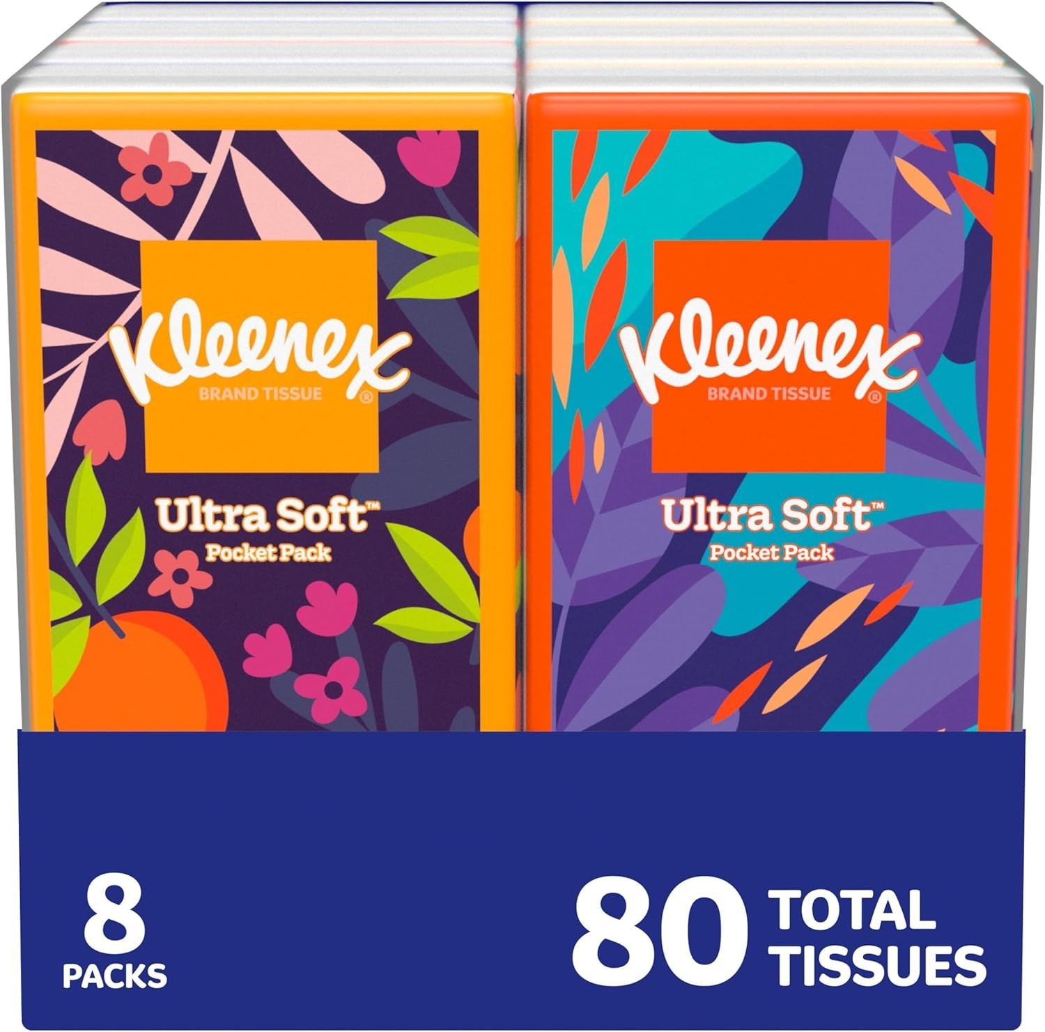 Kleenex On-The-Go Facial Tissues, 8 On-The-Go Packs, 10 Tissues per Box, 3-Ply (