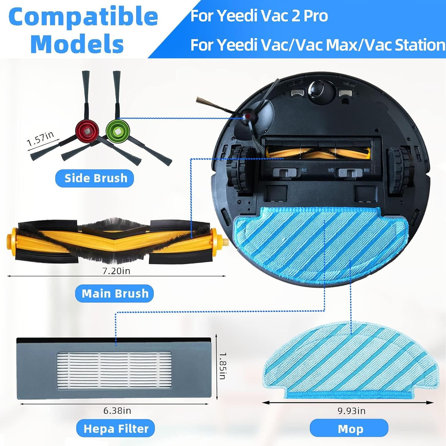 DVX34 Accessories Kit for Yeedi Vac 2 Pro/Vac/Vac Max/Vac Station Robot Vacuum R
