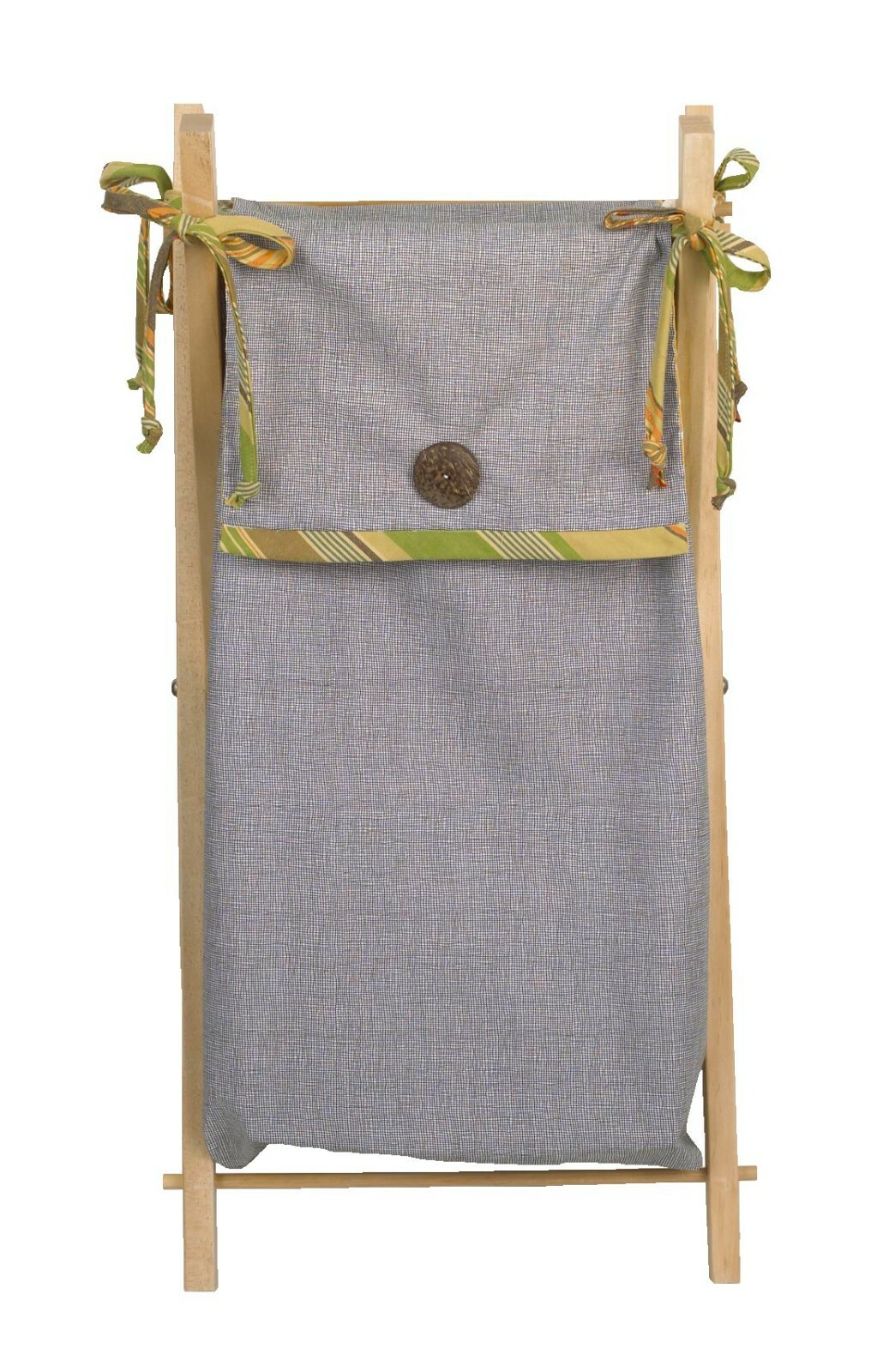 Hamper Bag with Frame Baby Boy Girl Stripe Gray Grey White Green