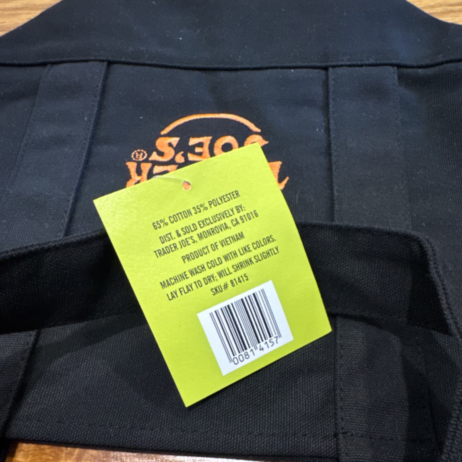 Trader Joe’s Black Canvas Reusable Shopping Bag Foldable Cotton Polyester