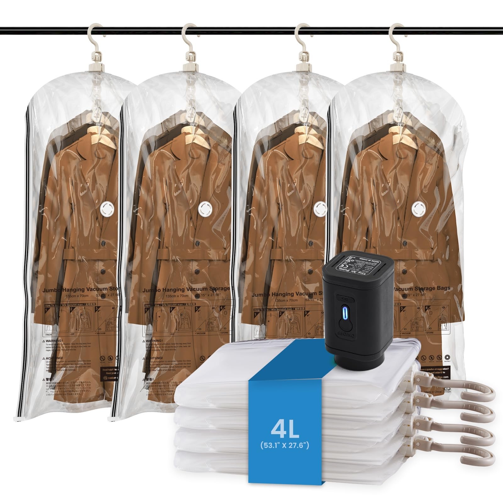 TAILI Hanging Vacuum Storage Bags with Electric Air Pump, Vacuum Seal Bags fo…