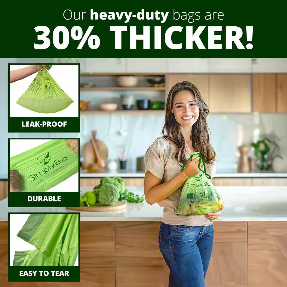 3 Gal. Compostable Trash Bags, Drawstring Heavy Duty 1 Mil., Small Kitchen Food