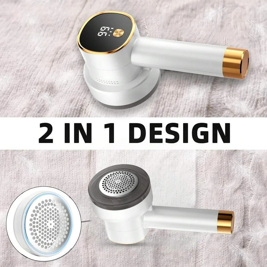 1pc Fabric Razor, Lint Remover USB Rechargeable 6-Blade Blade LED Display White