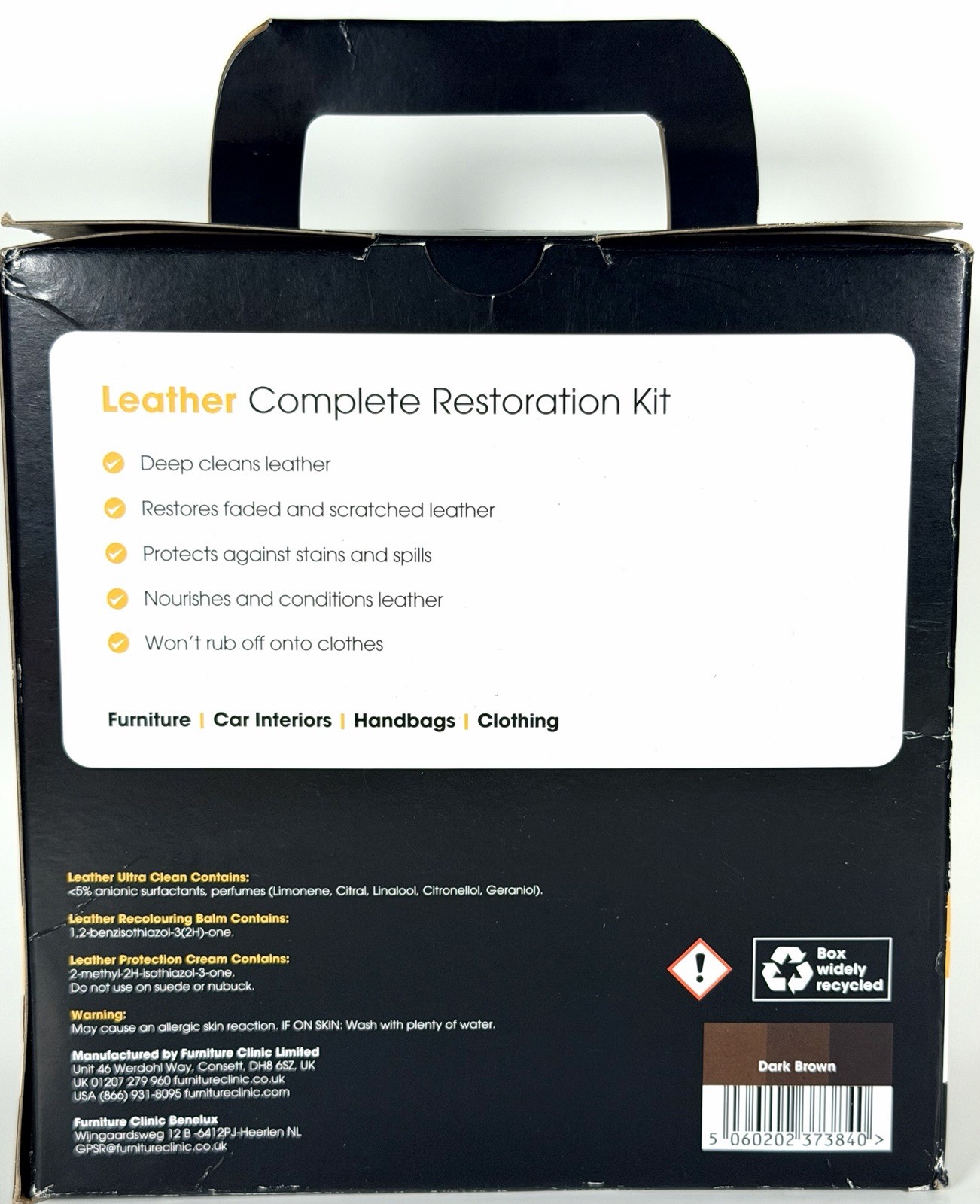 Furniture Clinic Leather Complete Restoration Kit Dark Brown Cleaner Balm Cream