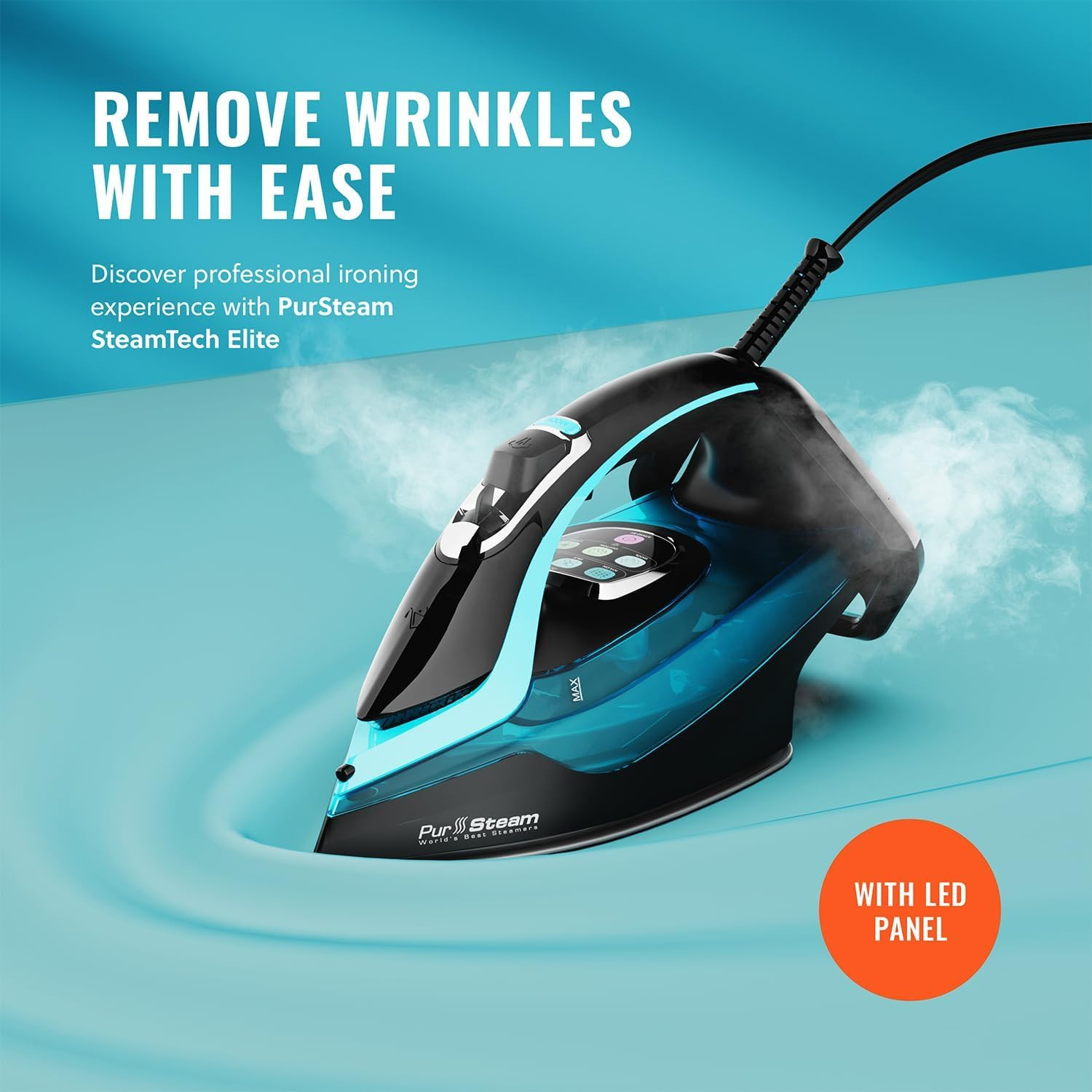 Pursteam Steamtech Steam Iron with LED Display, Ceramic Soleplate, 1750W | 1750W