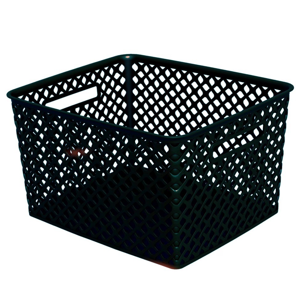 Large Black Decorative Plastic Storage Basket, 14.7 in x 12 in x 8.5 in
