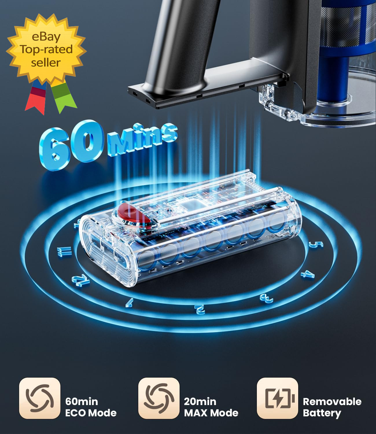 Cordless Vacuum Cleaner 500W/40Kpa Vacuum Cleaners for Home, 60Mins Stick Vacuu