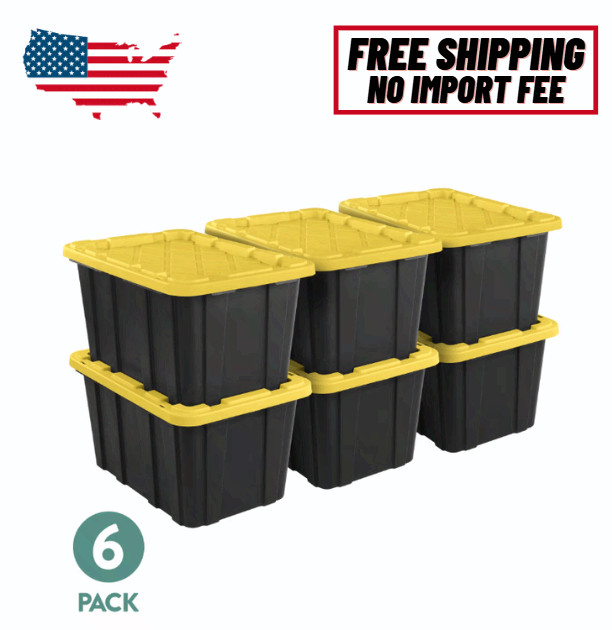Sterilite 27 Gallon Industrial Tote, Rugged Plastic Storage Bin, 6 Pack