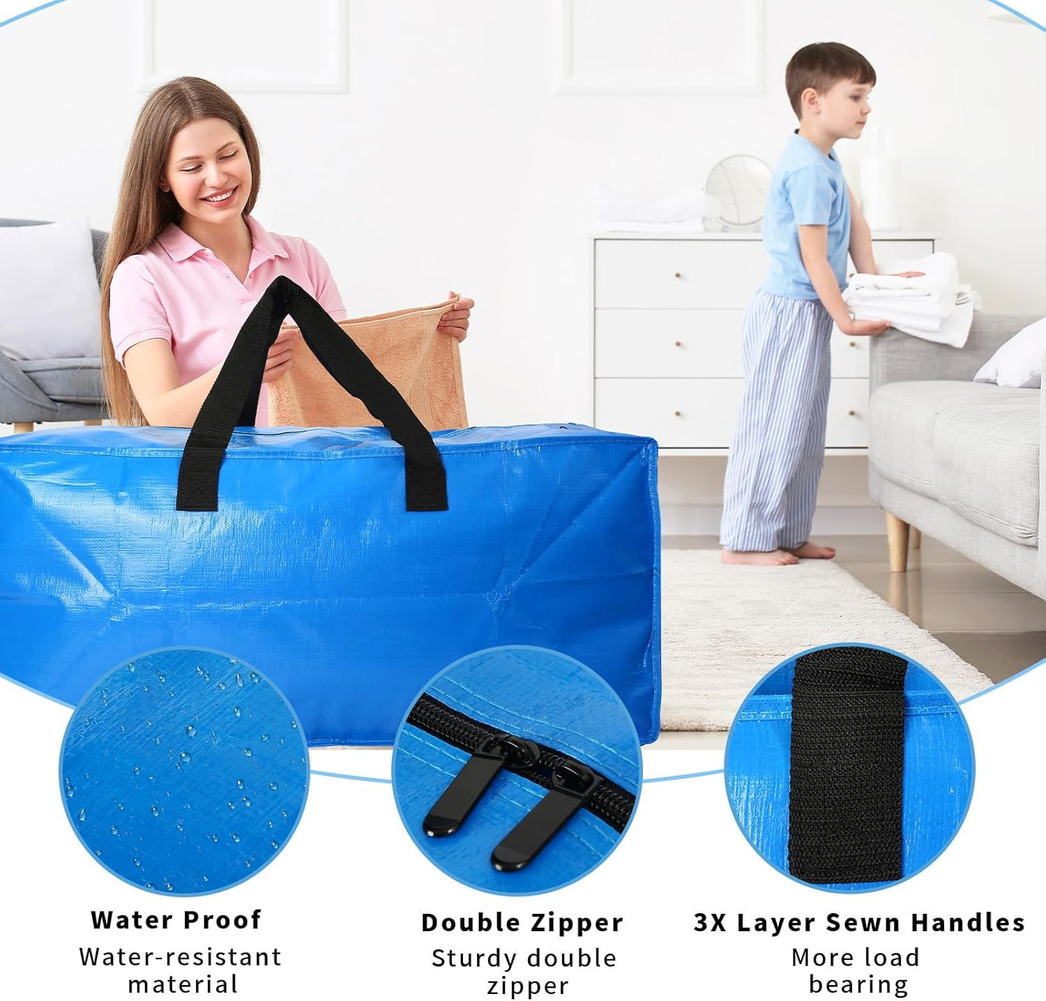 12 Pack Extra Large Heavy Duty Zippered Moving & Storage Bags