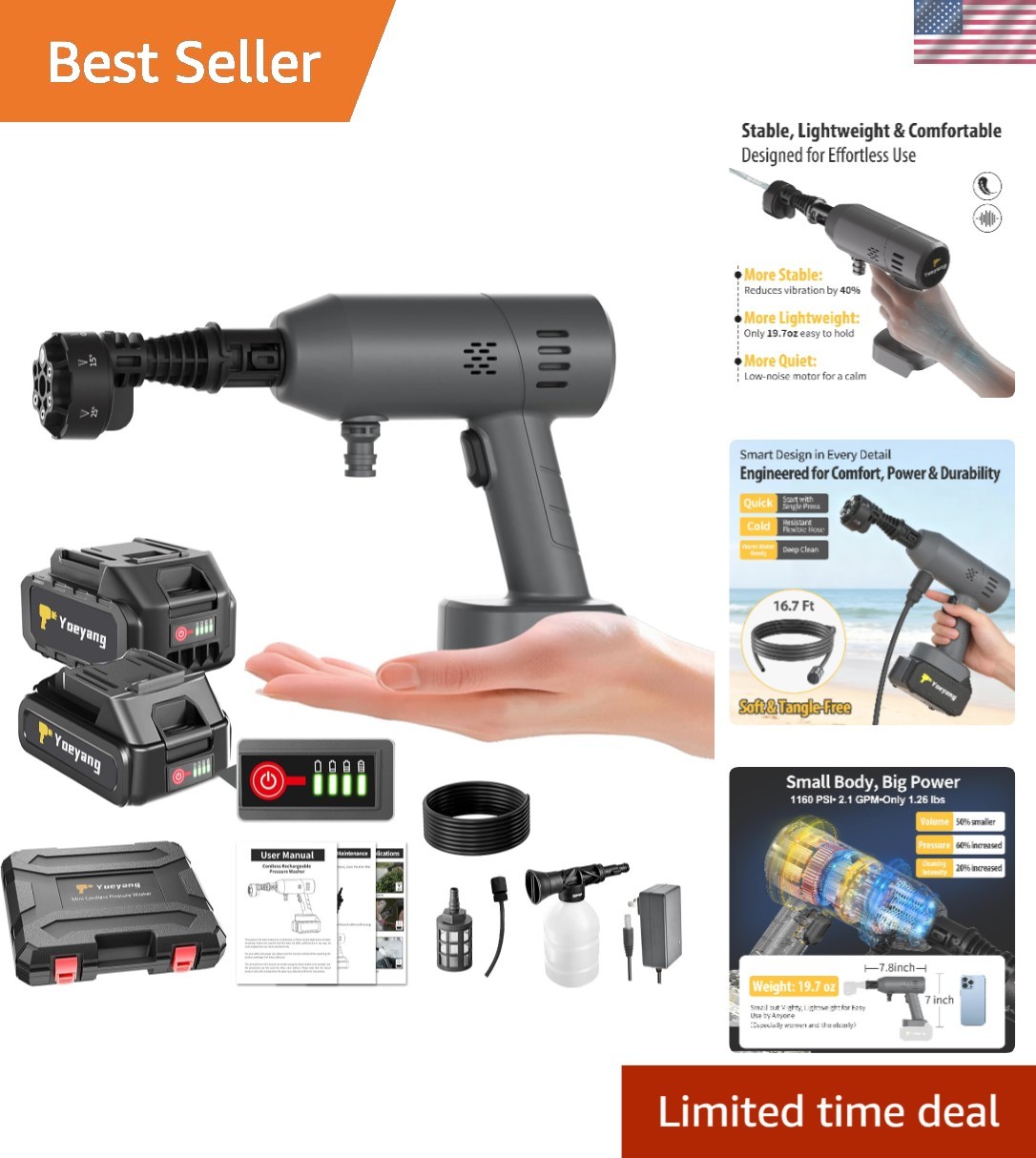 Portable 6-in-1 Handheld Cleaning Tool – Lightweight, Battery-Powered Sprayer