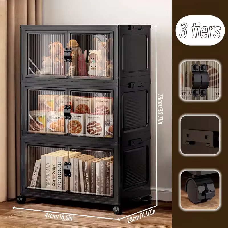 Foldable Storage Cabinet With Wheels Black NEW