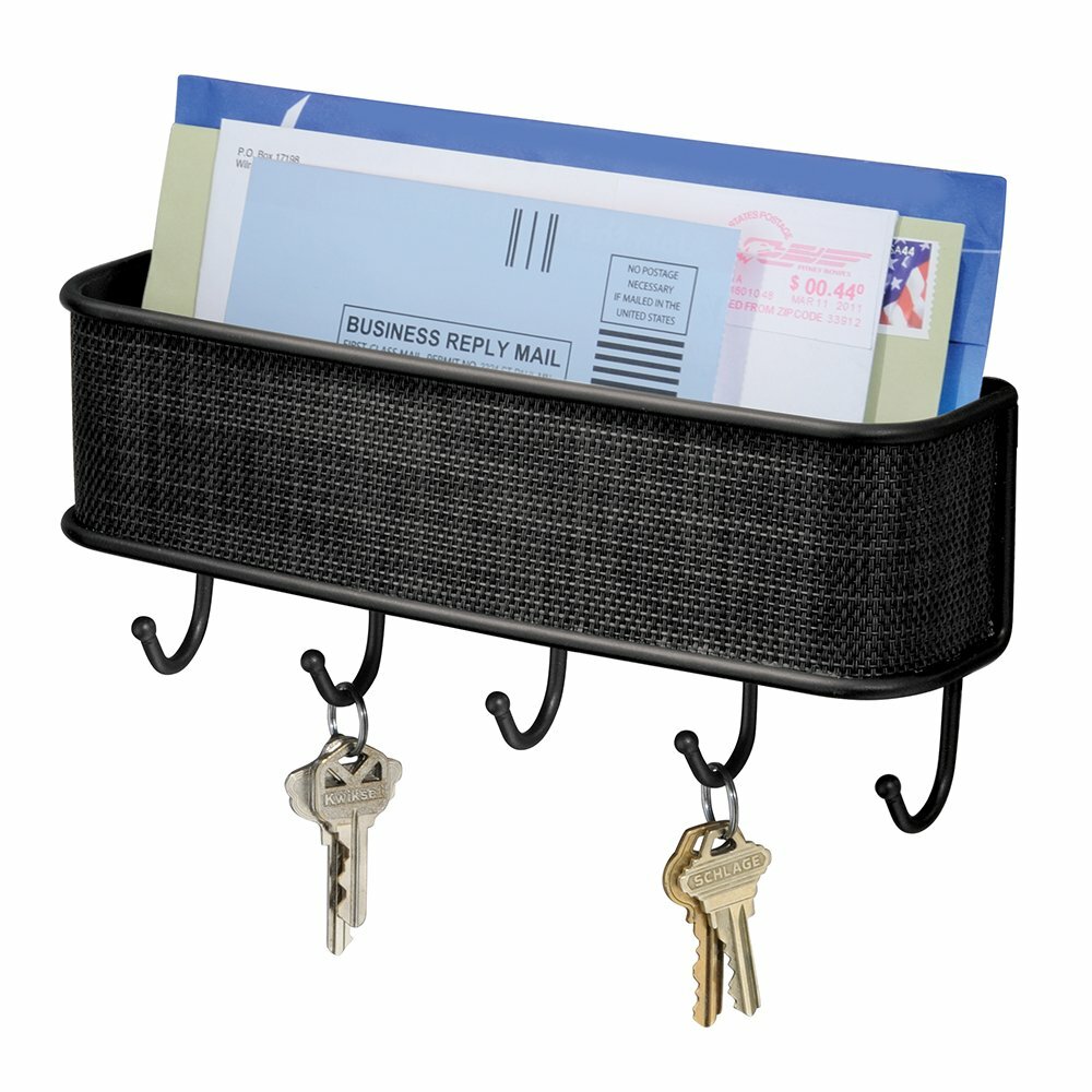 Wall-Mounted Key Holder & Mail Organizer with 5 Hooks – Entryway Storage & Decor