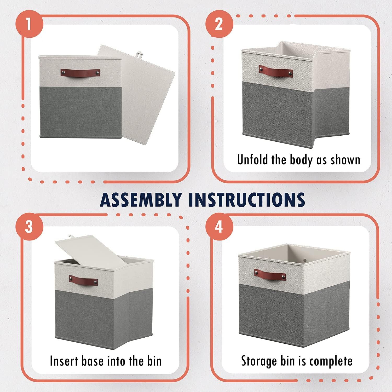 13×13 Storage Cube Box, Foldable Storage Box, 6-Piece Set, White/Gray