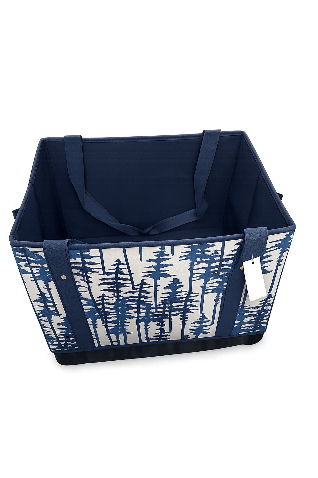 Blue/White Tree Pattern Fabric Storage Basket Bin w/ Handles, Rectangular