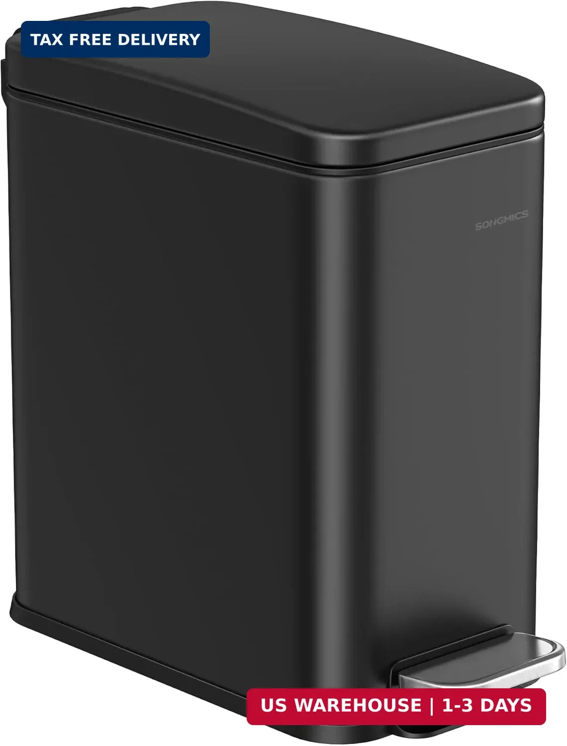 SONGMICS Bathroom Trash Can, 1.3 Gallon (5 L) Small Trash Bin with Lid, Slim for