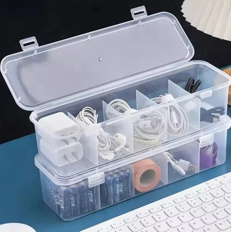1 pc Transparent Cable Storage Box with Lid Dust-Proof Compartment Organizer