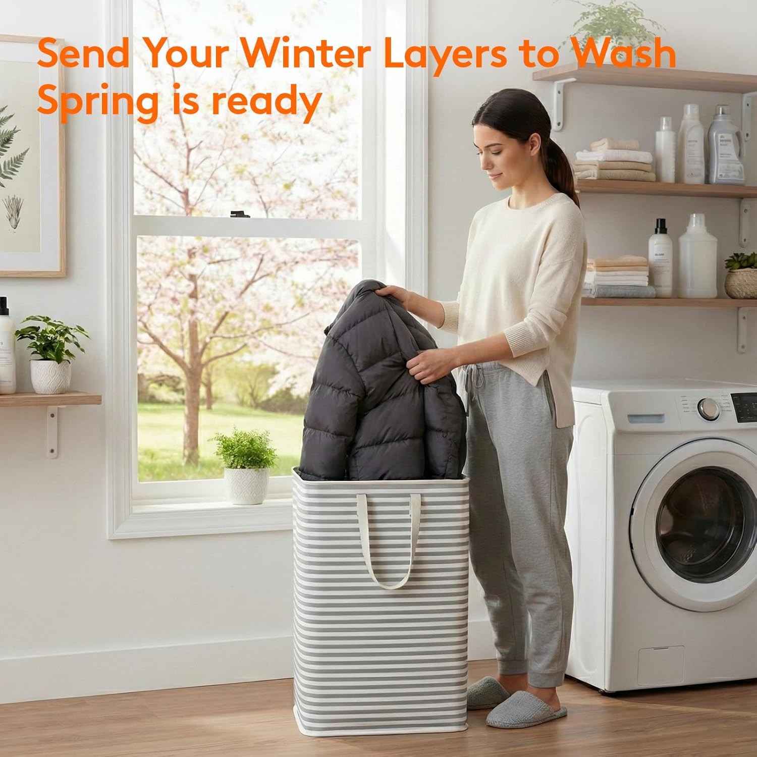 2 Pack 80L Collapsible Grey Laundry Baskets