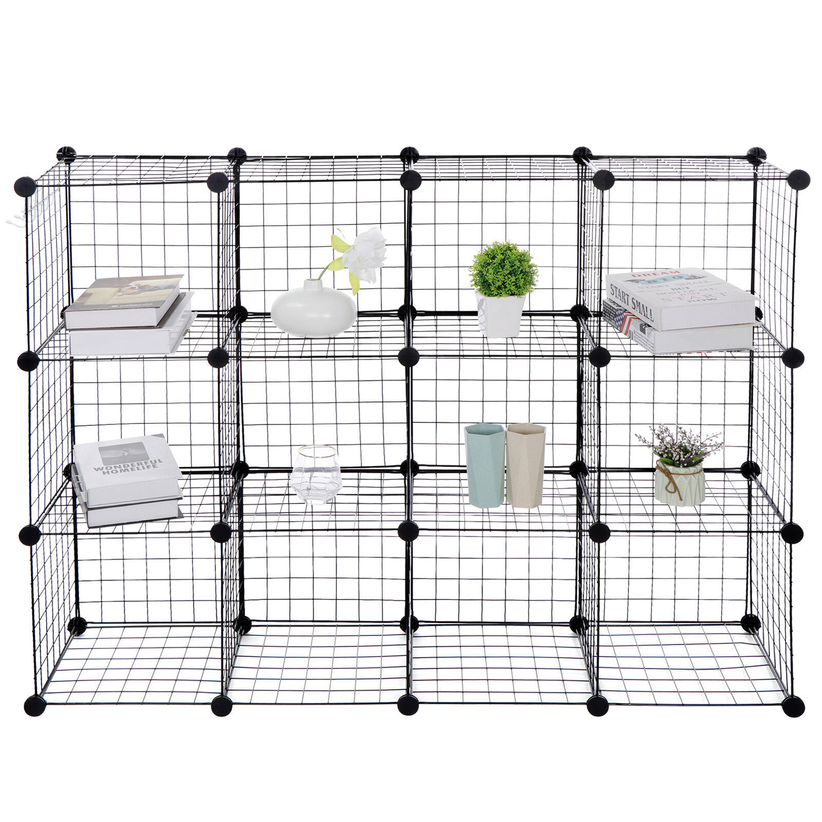 12-Cube Wire Cube Storage Organizer Shelving Wire Shelves Rack Modular Bookshelf
