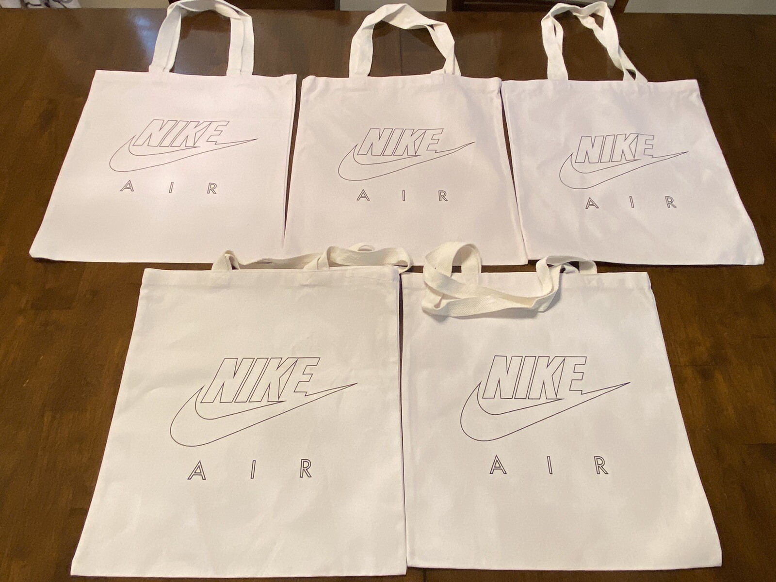 Nike AIR Shopping Tote Hand Bag Reusable White Cloth 16” x 15” – FIVE BAGS!