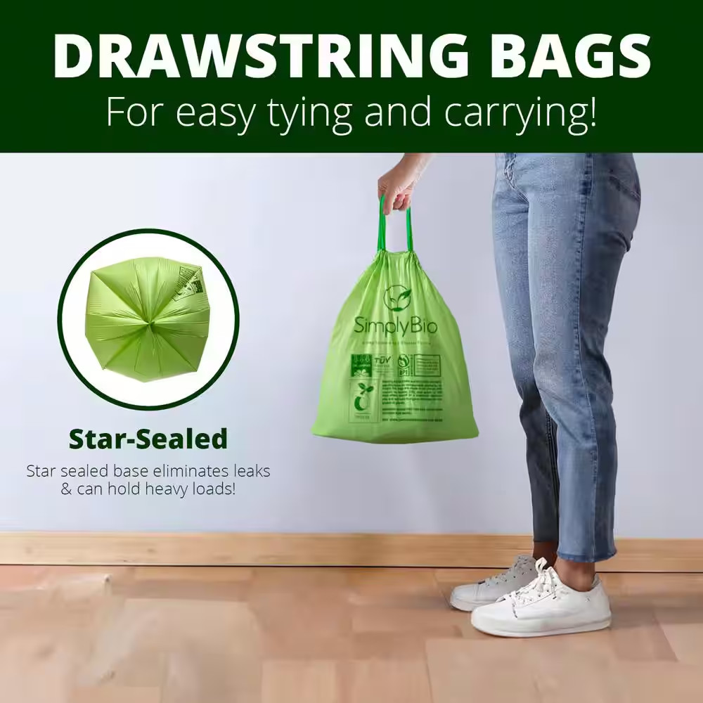 3 Gal. Compostable Trash Bags, Drawstring Heavy Duty 1 Mil., Small Kitchen Food