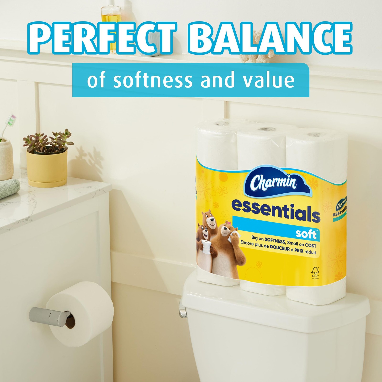 Charmin Essentials Soft Toilet Paper 6 Mega 6 Rolls (330 Sheets), No Color