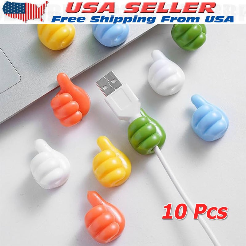 10 Pack Fun Self-Adhesive Silicone Thumb Wall Hooks and Cable Organizers