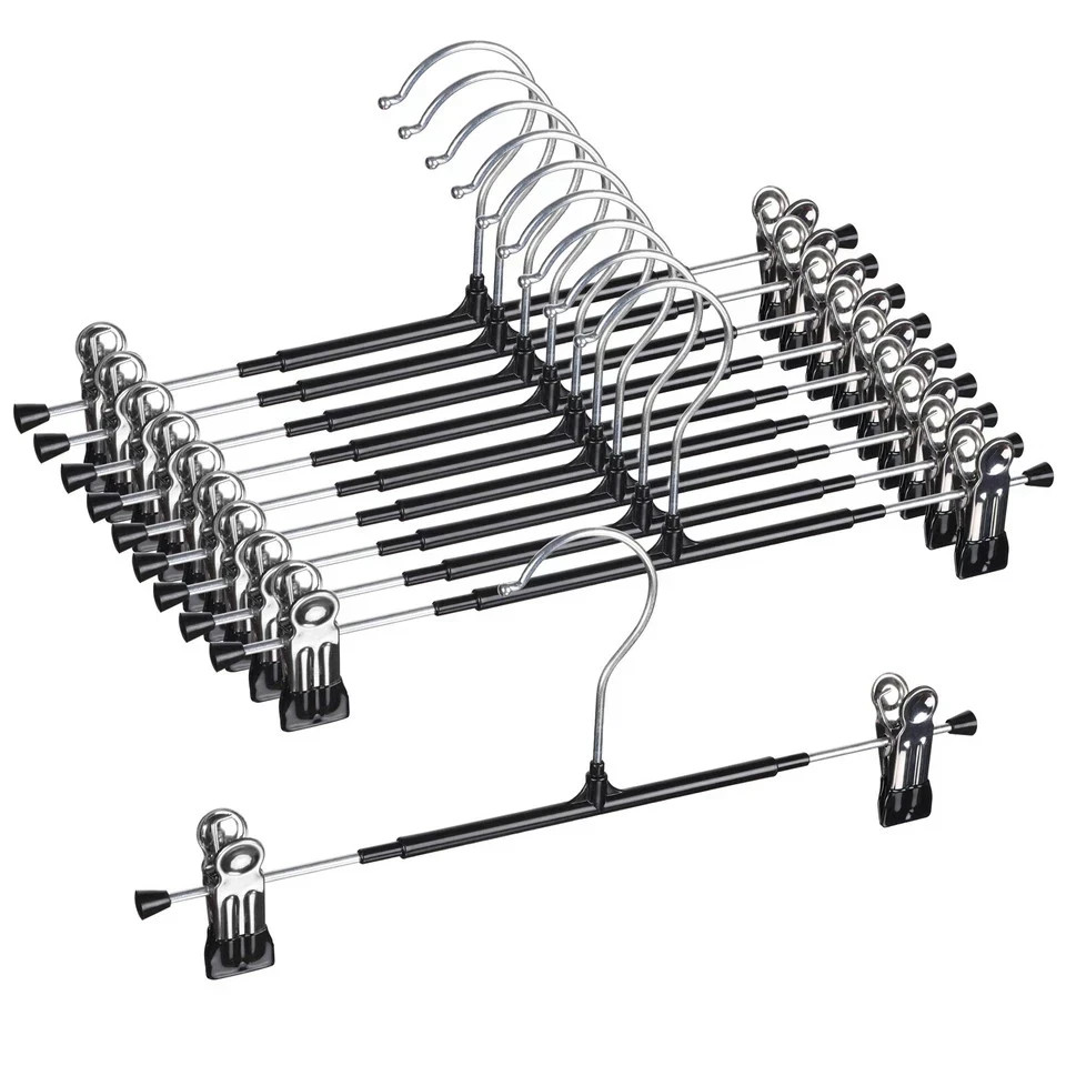 10Pcs Pants Hangers w/ Non-Slip Clips For Trouser Jeans Clothes Shorts Universal