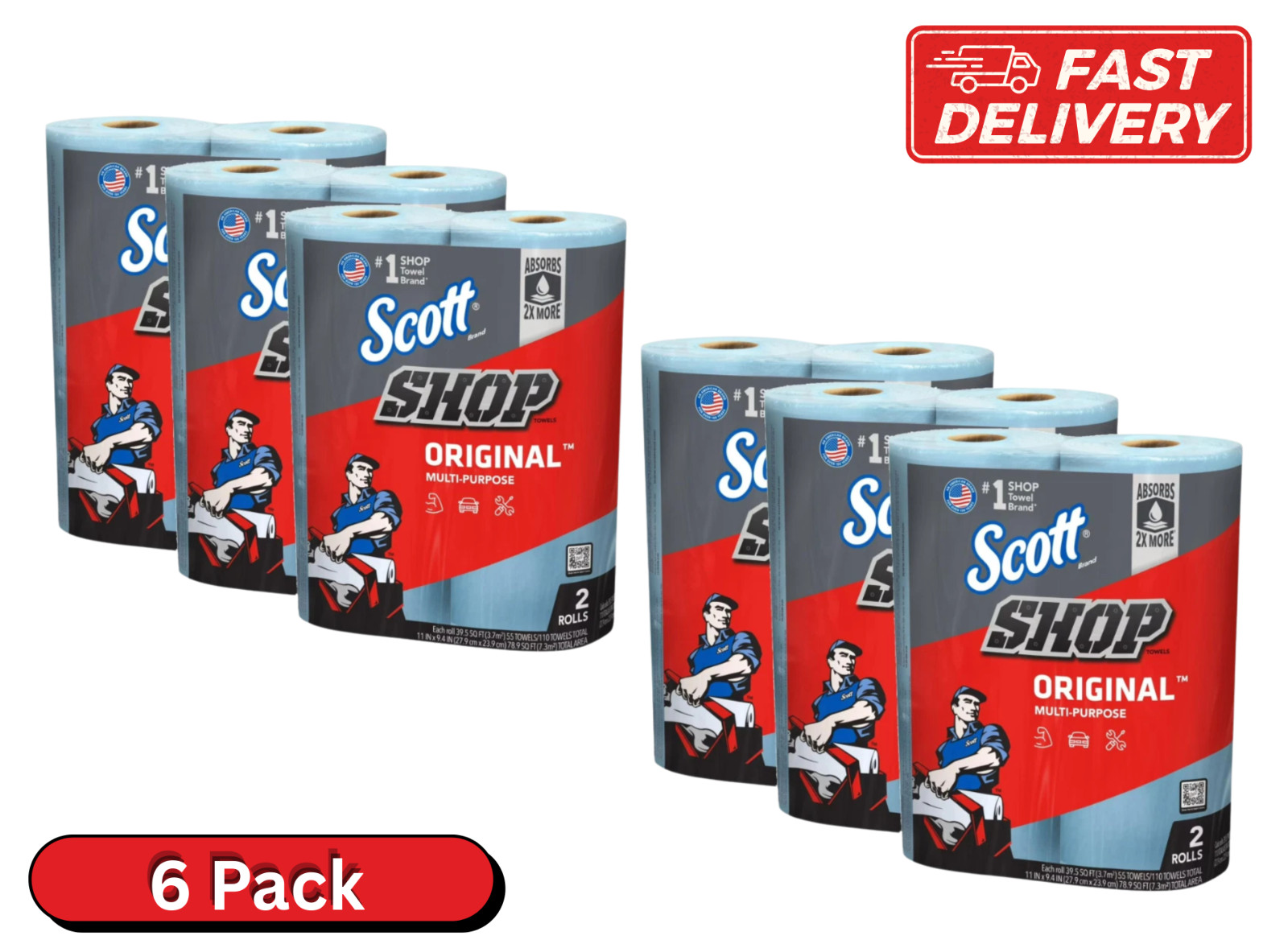 Scott Professional Multi-Purpose Shop Towels, 55 Sheets per Roll, 12 Ct