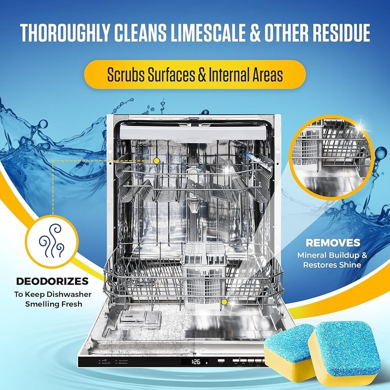 Heavy Duty Dishwasher Cleaner Tablets 12 Month Supply Lemon Fresh Deep Cleaning