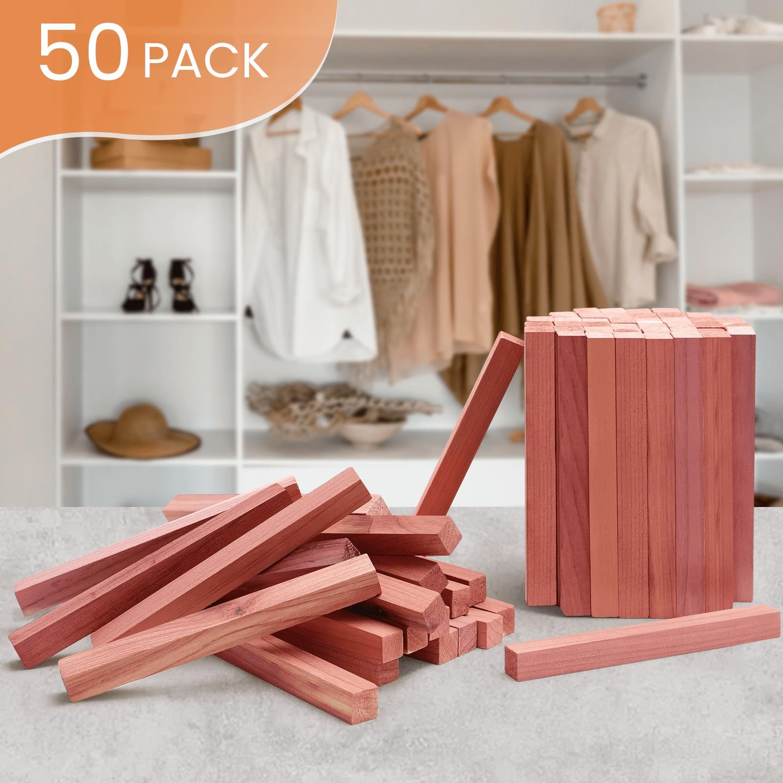 Homode Cedar Blocks for Clothes Storage, 50Pcs Cedar Sticks, Aromatic Red Ced…