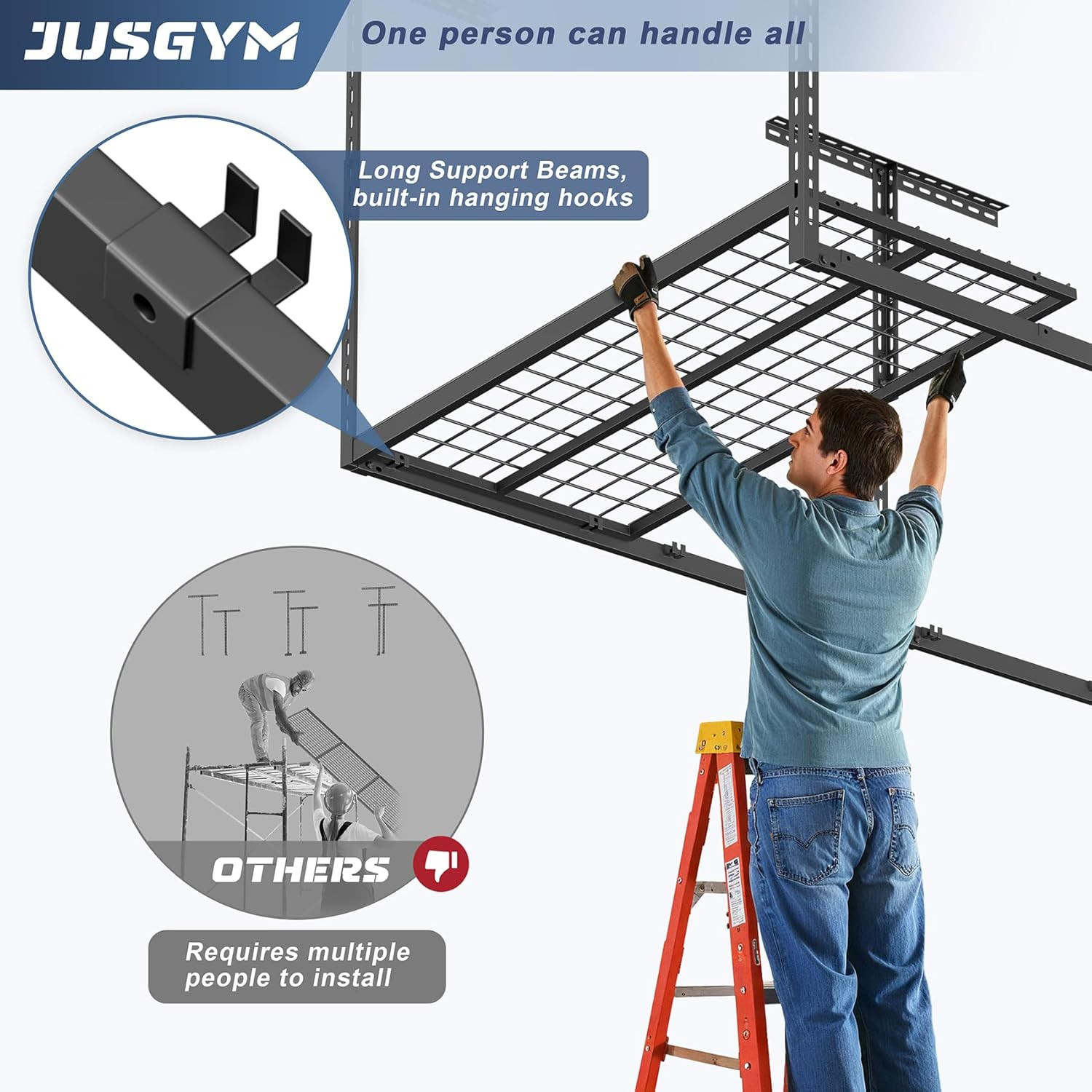 4X8FT Overhead Garage Storage Rack, 26″-40″ Height Adjustable Garage Ceiling Sto
