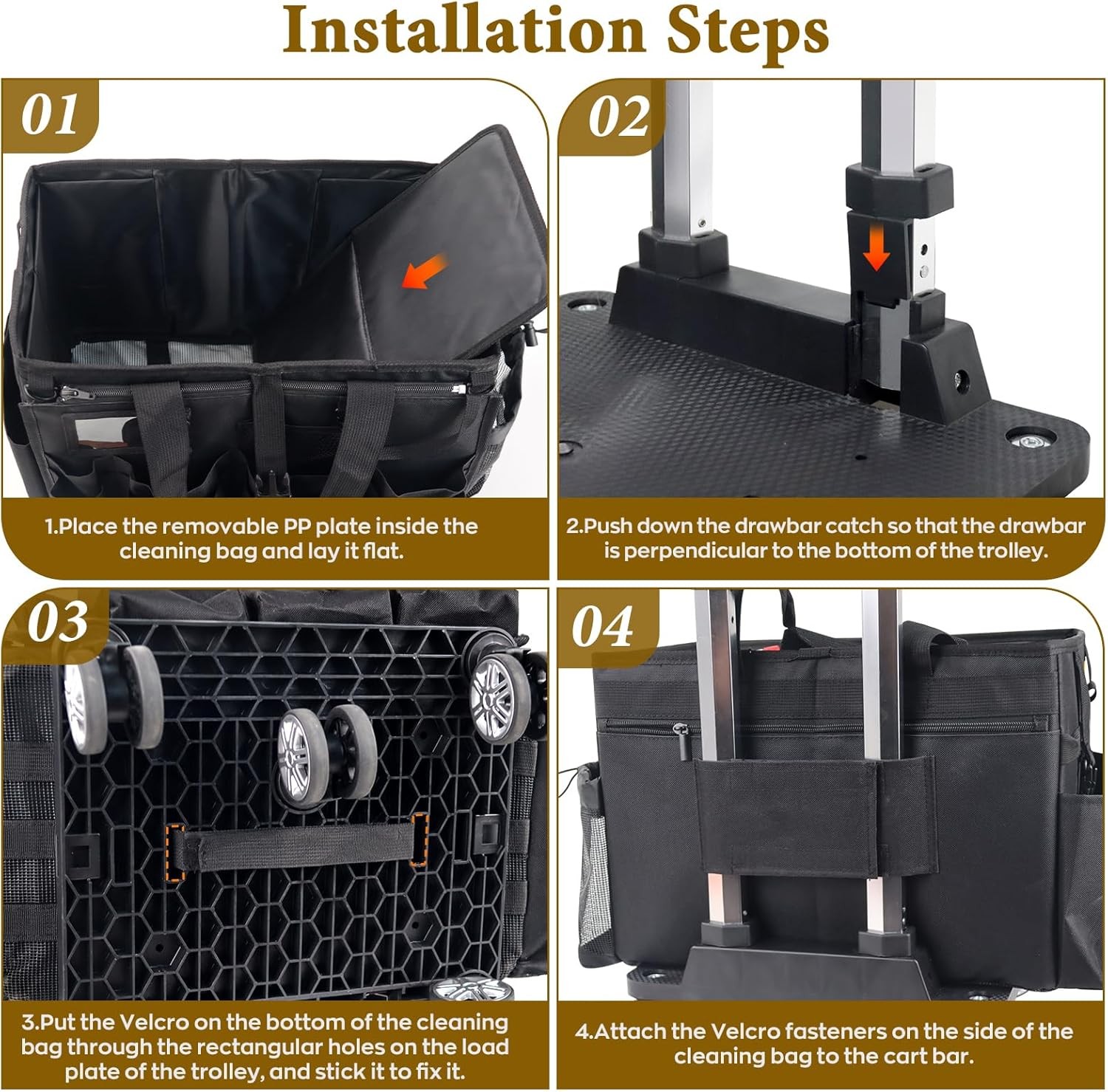 Rolling Cleaning Caddy Bag with Detachable Trolley, Multi-Functional Portable