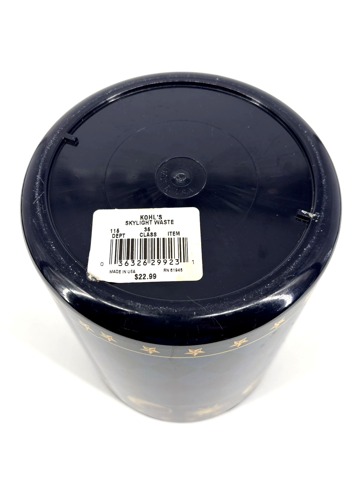 Celestial Night Sky Waste Basket Trash-Can Moon Star Sun Navy Blue VTG