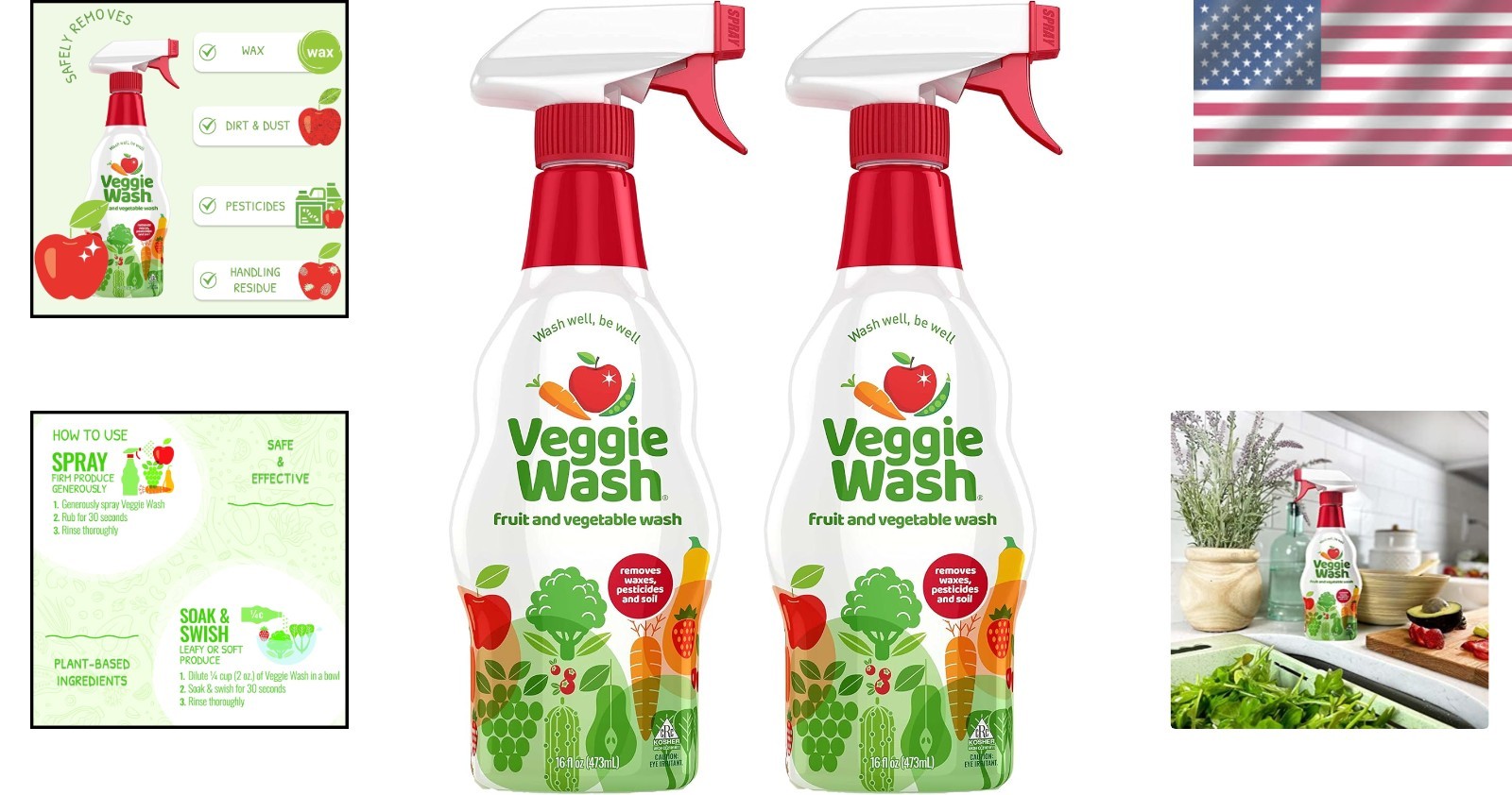 Fruit & Vegetable Cleaner, 16 Oz Spray (2-Pack) – Effectively Removes Wax